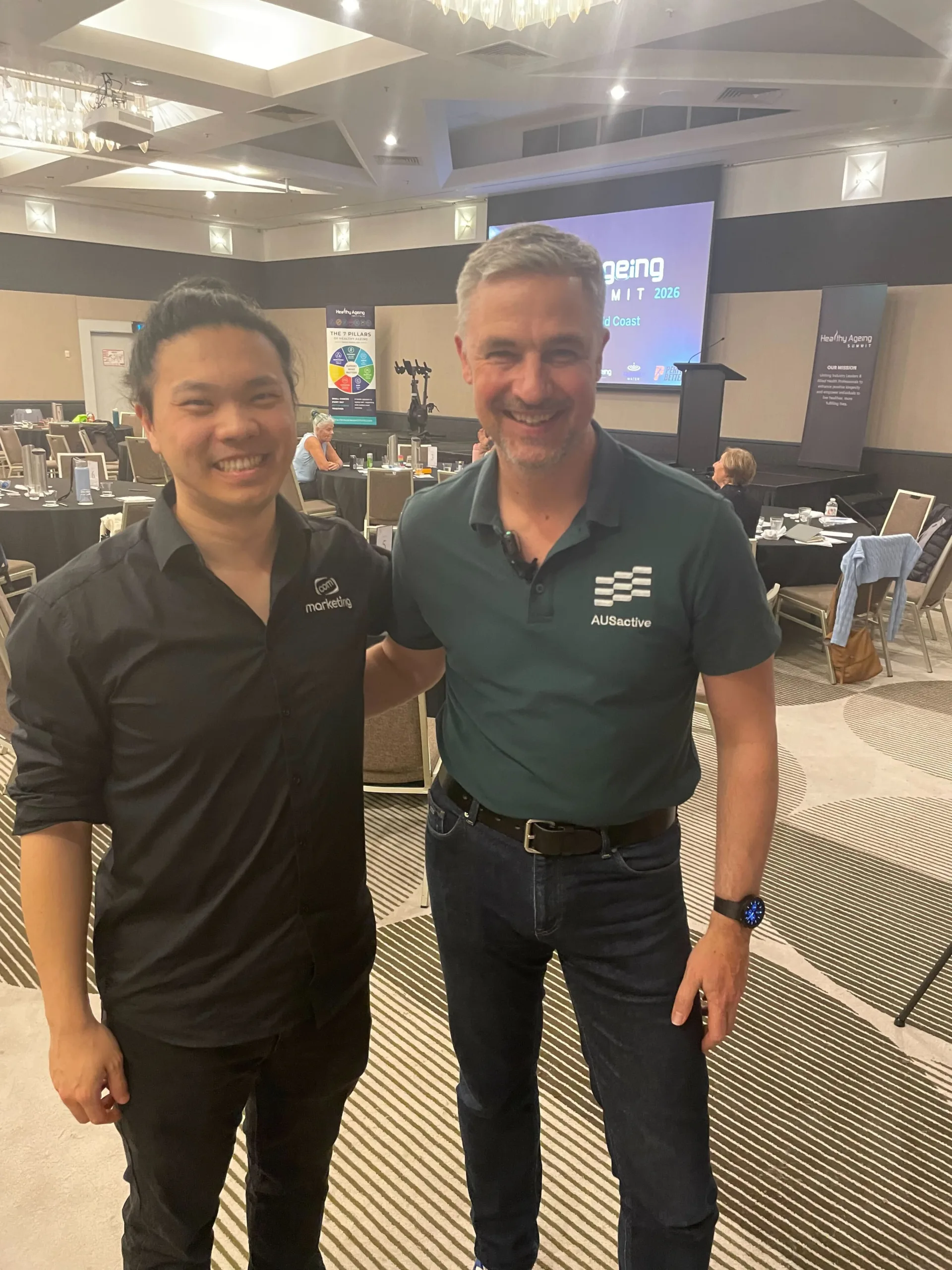 COM Market Leaders owner David Ji posing with owner of Ken Griffin Ausactive Australia