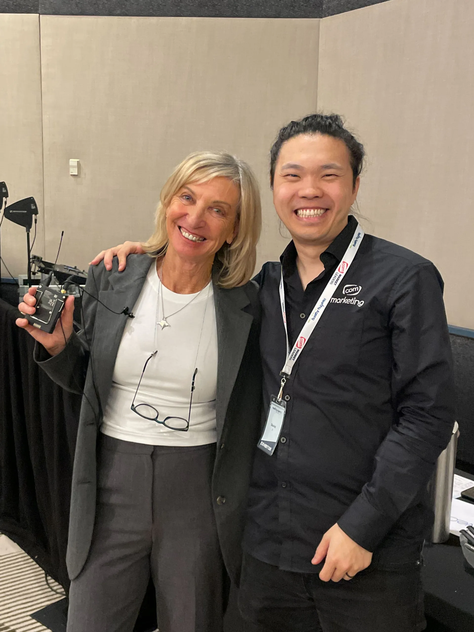 COM Market Leaders owner David Ji posing with owner of Fiona Cosgrove Wellness Coaching Australia